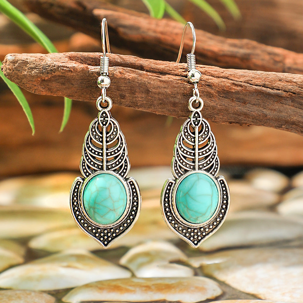 Wholesale Retro Bohemian Turquoise Alloy Earrings Party Wear Fashion Accessory