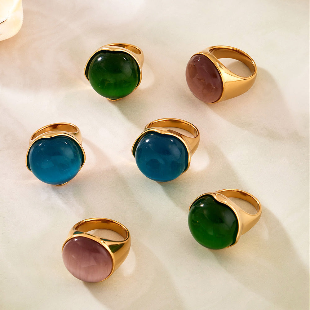 Wholesale Elegant Light-Luxury Stainless Steel Oval Opal Ring