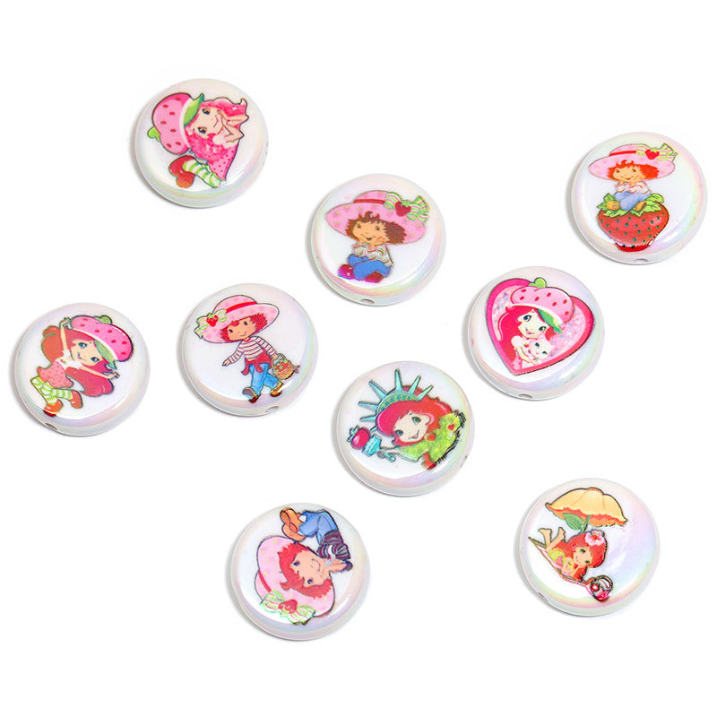 Wholesale Random 100pcs Acrylic Beaded Round Flat Beads Cartoon Printed Beads DIY Beadable Accessories