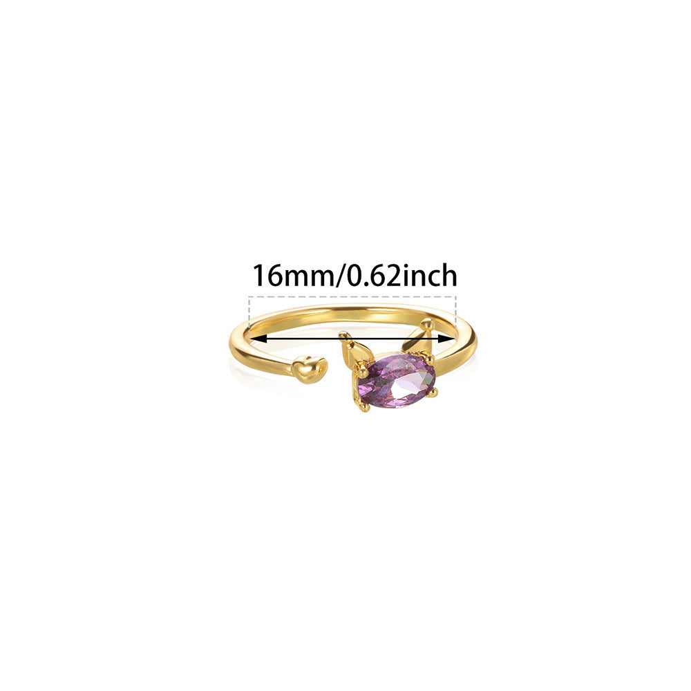 Wholesale Heart Shape Purple Bow Zircon Ring 18K Gold Plated Fashion Accessory Gift for Women Boutique Resale