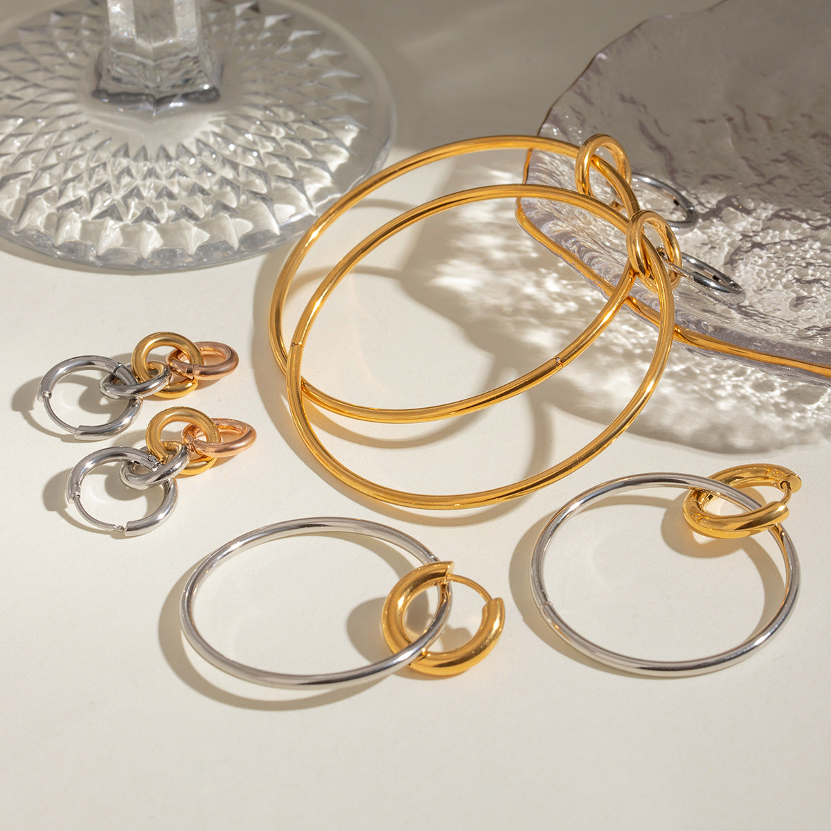 Wholesale 18k gold stainless steel gold and silver color matching steel hoop earrings