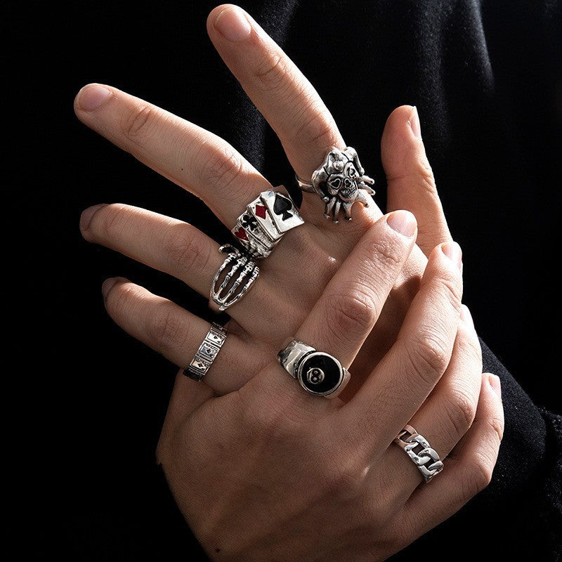 Wholesale Gothic Skull Ring Set Men' s Retro Hip-Hop Fashion Jewelry Accessory