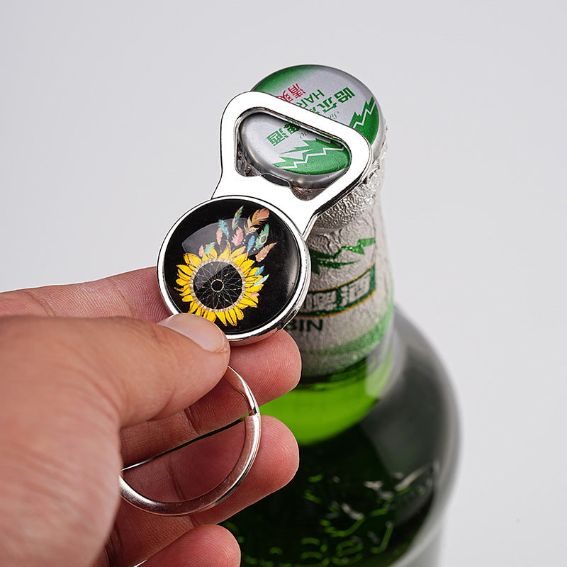 Wholesale Exquisite Sunflower Time Gem Key Ring Pendant Creative Bottle Opener Metal Car Key Ring Pendant ACC-KC-HuiWen005