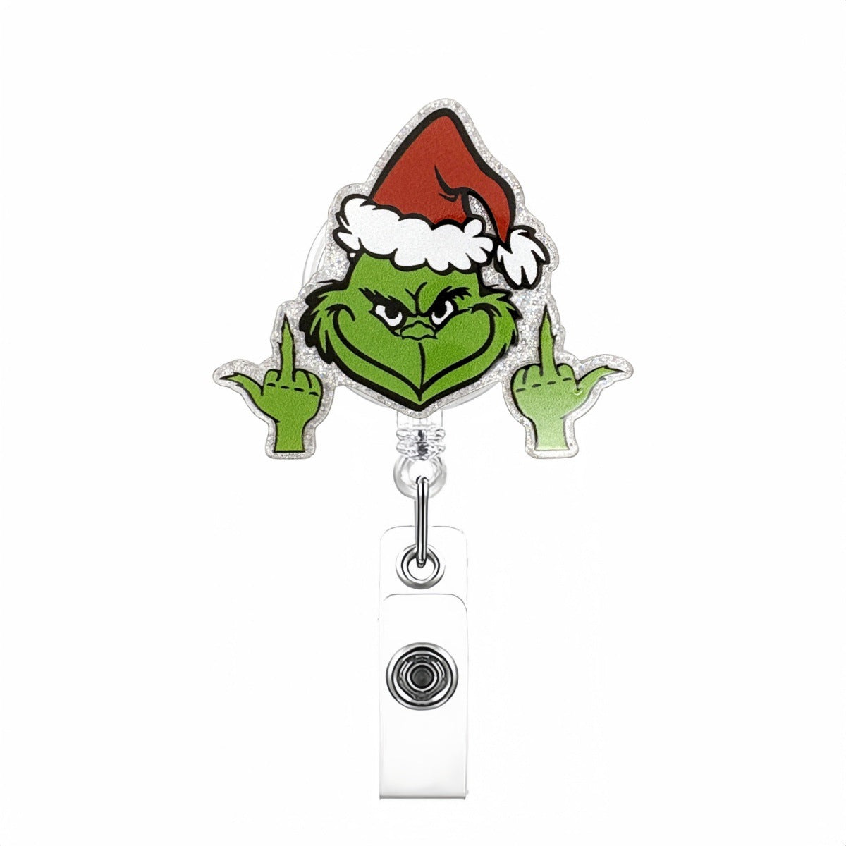 Wholesale easy-pull snap fastener acrylic Christmas green monster Badge Reels