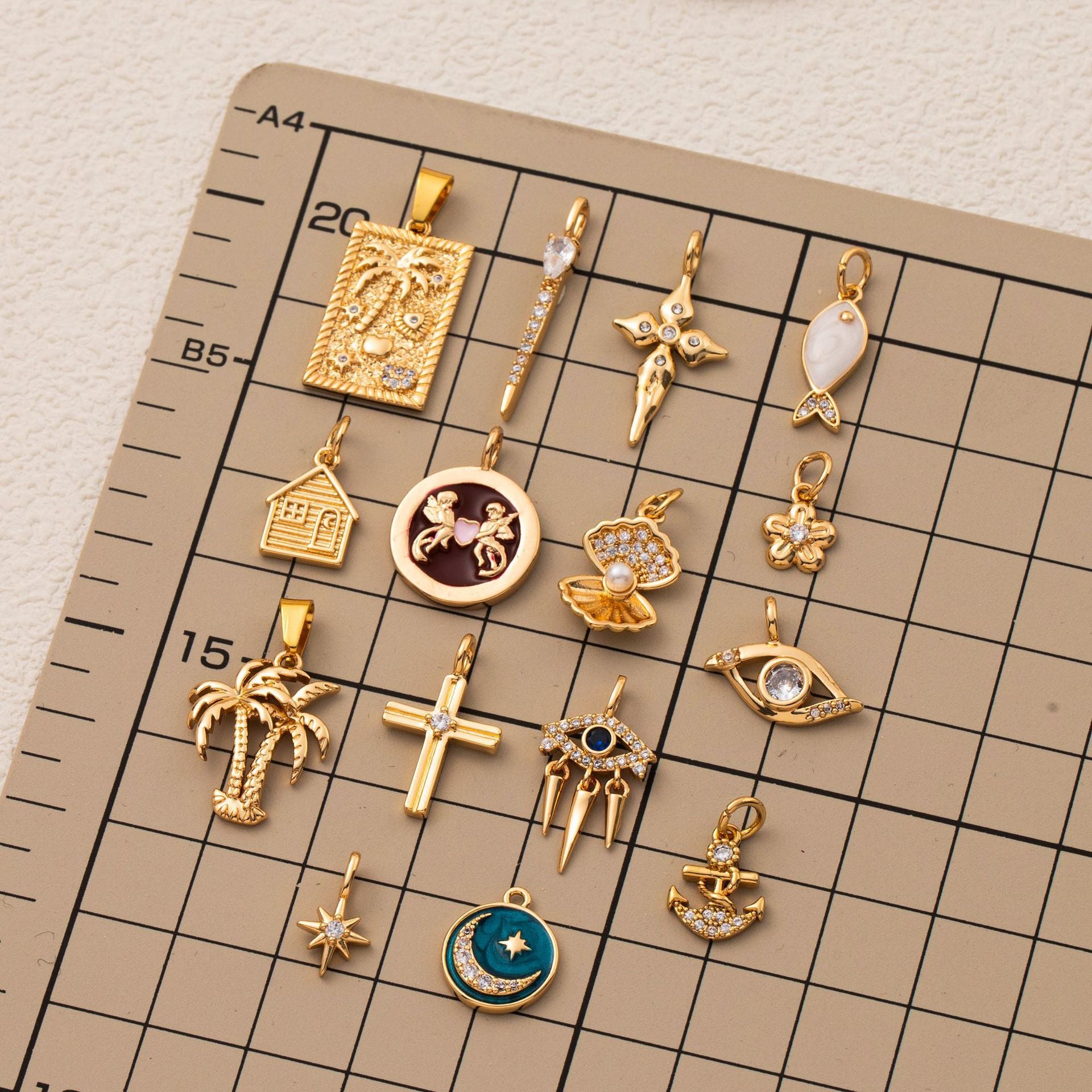 Wholesale 18K gold plated cross evil eye adjustable pendant necklace