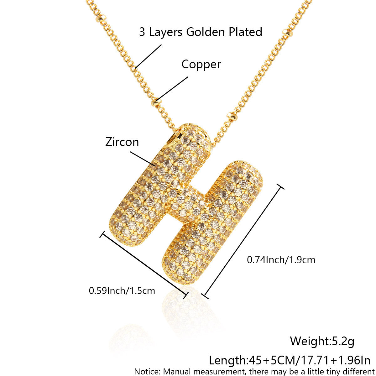 Wholesale Micro Inlaid Zircon Necklace 26 English Letters Balloon Letter Necklace ACC-NE-BaiTian002