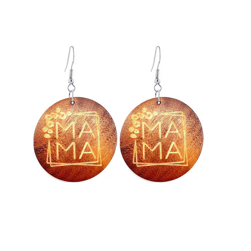 Wholesale Mother's Day Gift MAMA Wooden Earrings ACC-ES-YiYuan015