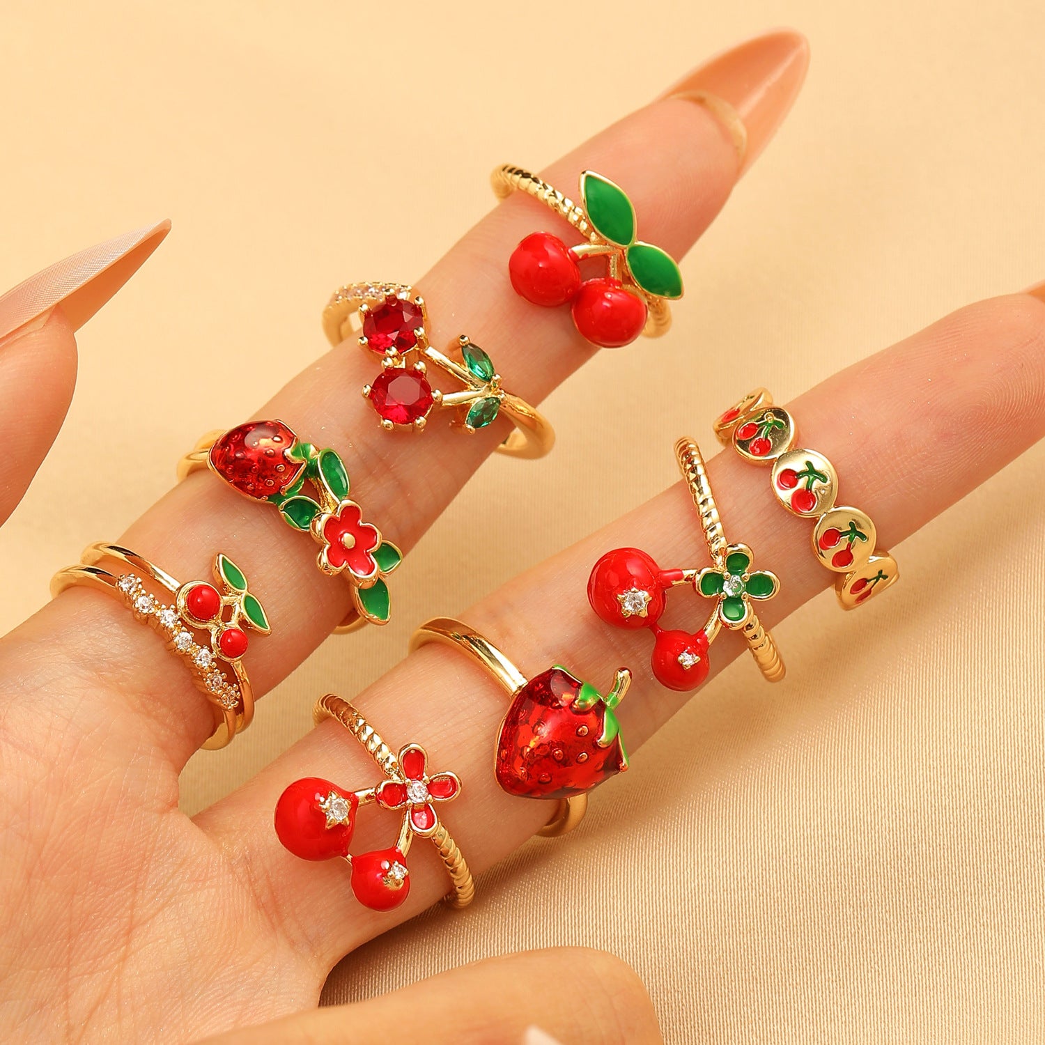 Wholesale Cute  Open Ring Double-layer Micro-inlaid Zircon Ring