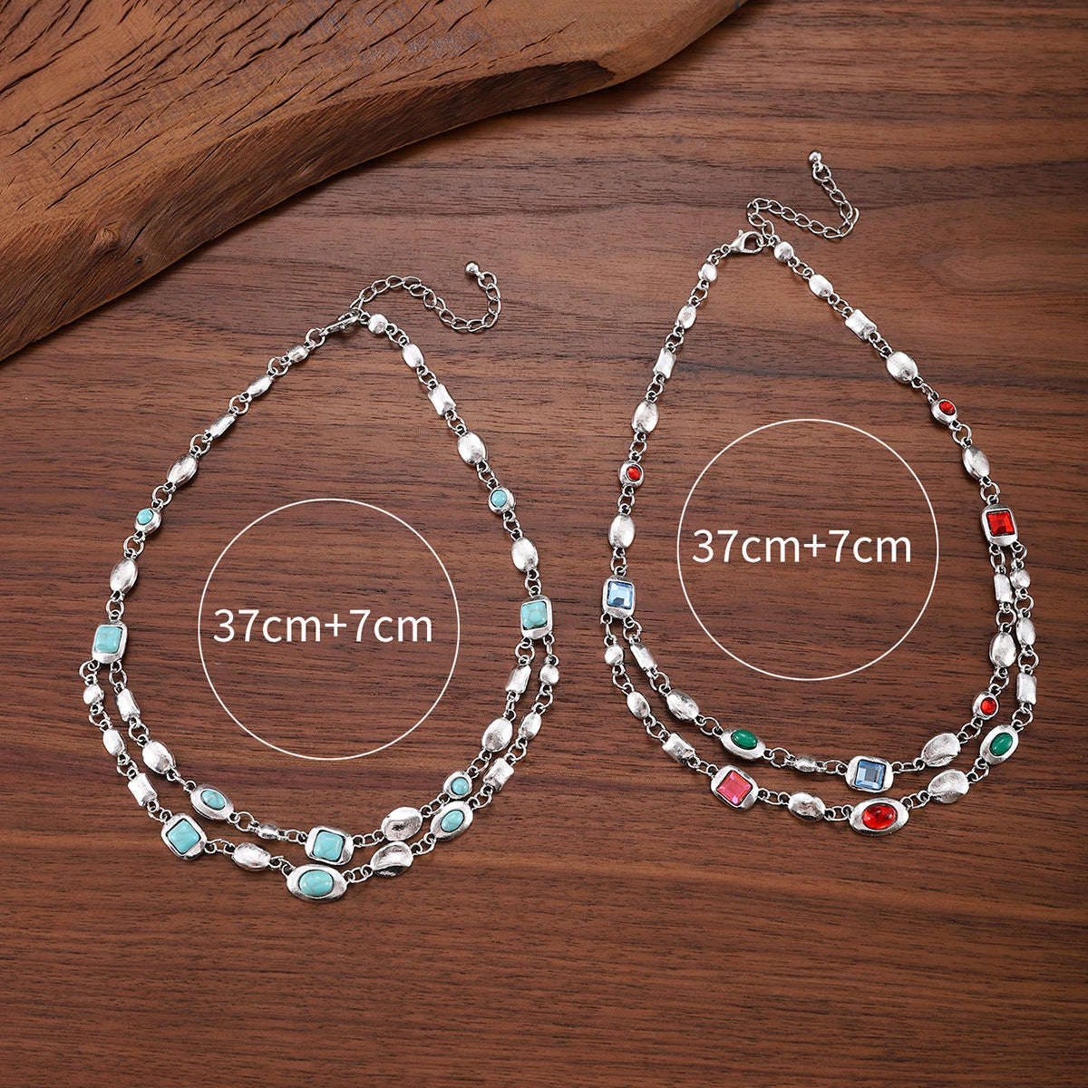 Wholesale Ethnic style double-layer necklace with diamonds and turquoise