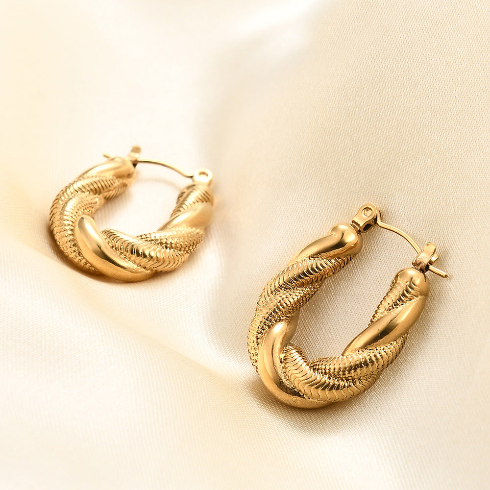 Wholesale Irregular Fried Dough Twists Snake Chain Double-layer 14K Gold Stainless Steel Earrings ACC-ES-ZhongZhe008