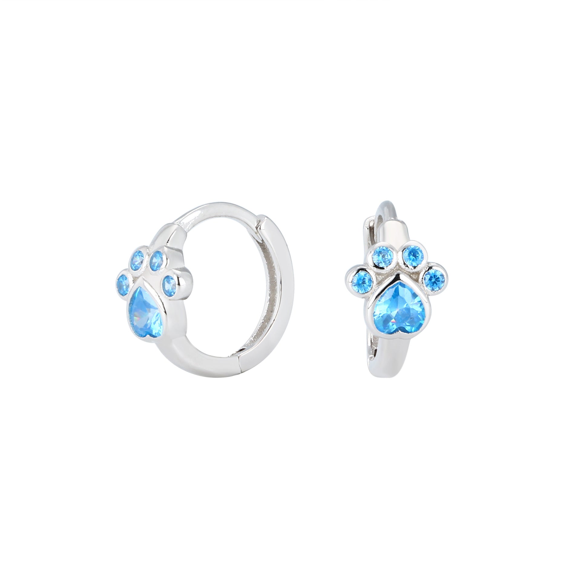 Wholesale S925 Sterling Silver Earrings Forest Cute Earrings Cat Paw Prints Inlaid Blue Zirconium Diamond Earrings ACC-ES-HRB006