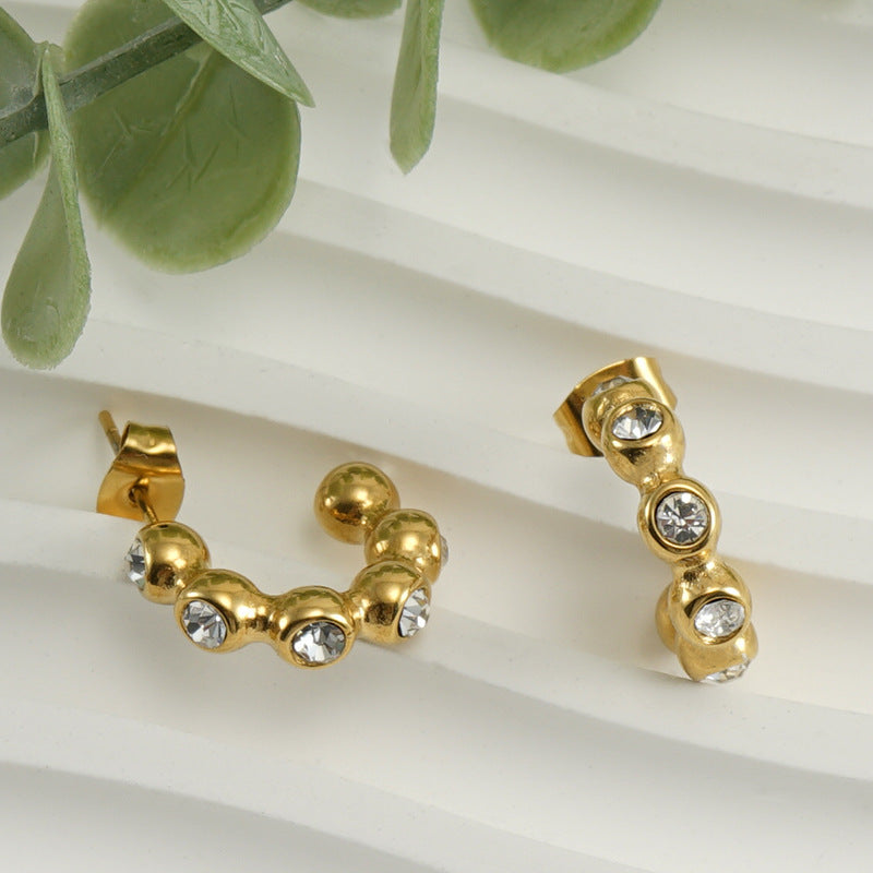 Wholesale U-shaped Diamond 18K Gold Stainless Steel Geometric Earrings ACC-ES-ZhongXin016