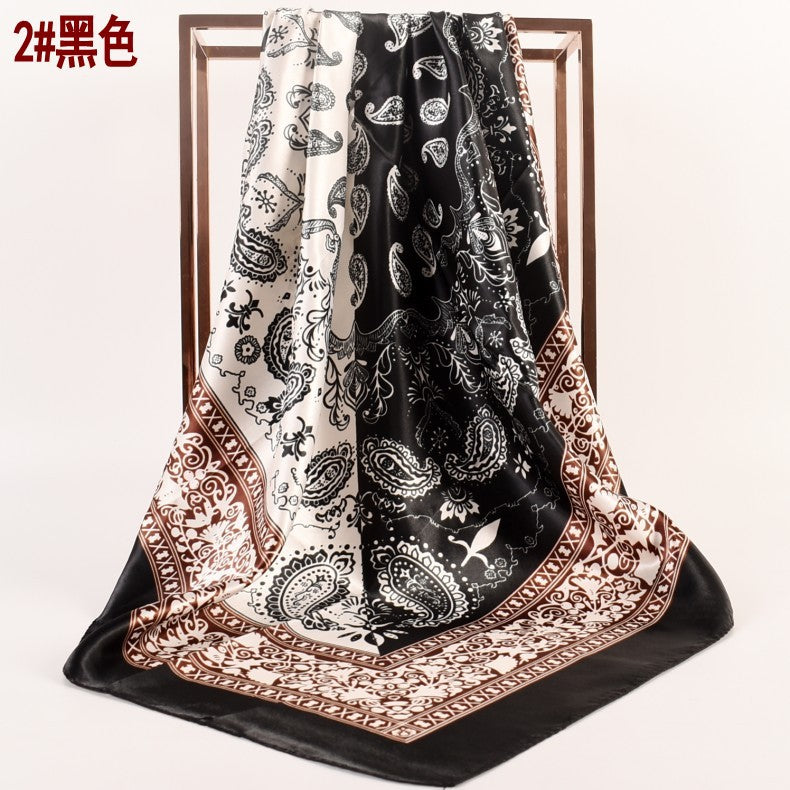 Wholesale  90 Printed Satin Large Square Scarf Two-Color Cashew Silk Scarf