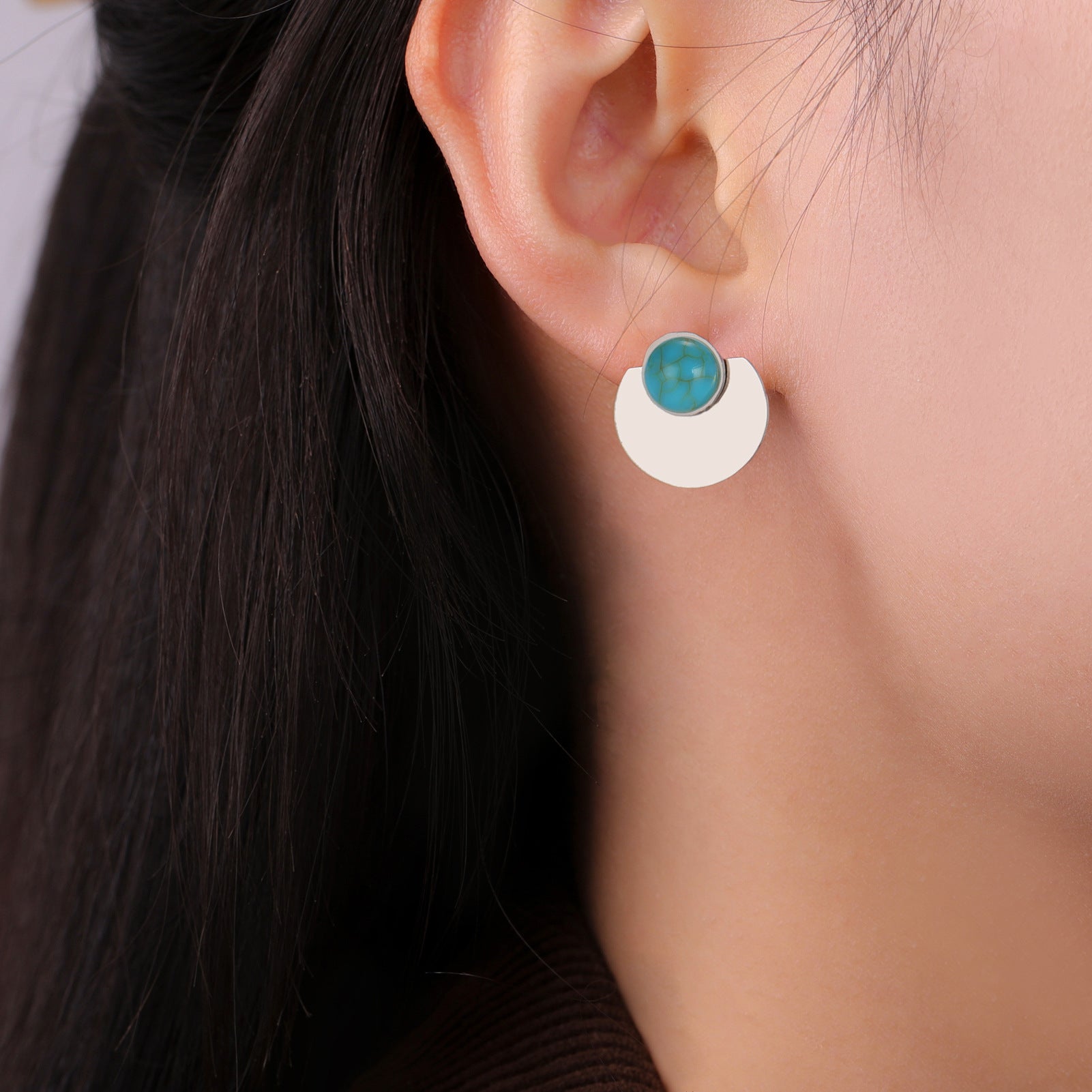 Wholesale Geometric Stainless Steel Turquoise Earrings for Women - Elegant Fashion Accessory Gift