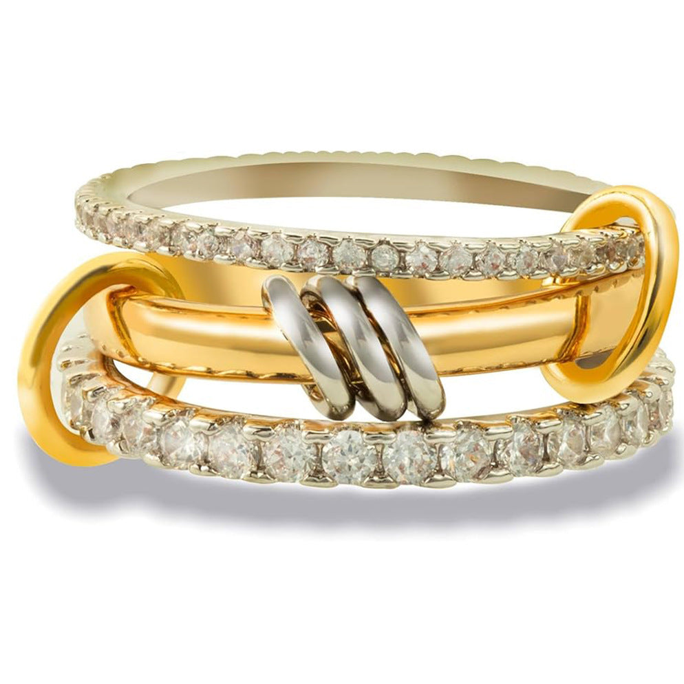 Wholesale Copper Ring Interlocking Full Diamond Zircon Three-Ring