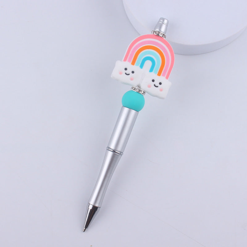 Wholesale beaded pen creative cartoon rainbow cloud silicone beaded pen  ballpoint pen
