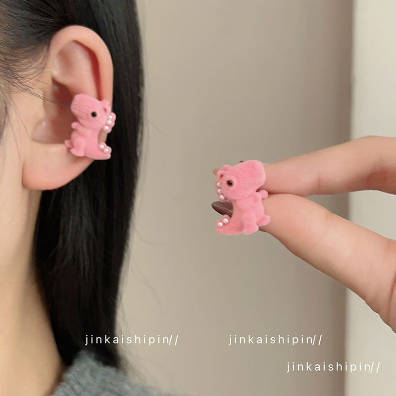 Wholesale Funny Cartoon Flocked Dinosaur Earrings