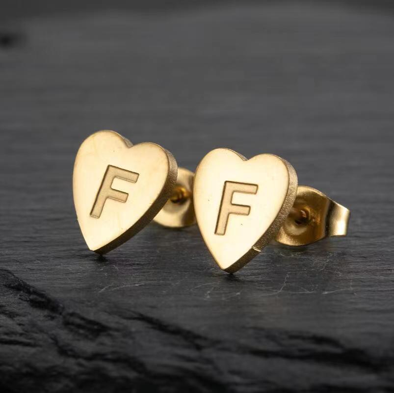 Wholesale Love Earrings English Letters Retro Gold and Silver Earrings Heart Earrings Titanium Steel ACC-ES-FaDiniya001