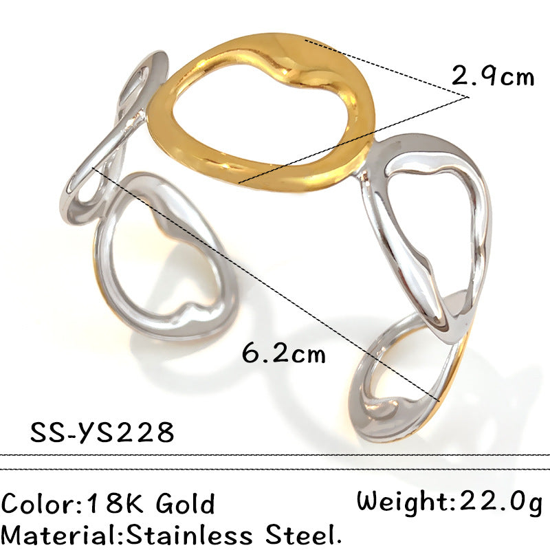 Wholesale Stainless Steel Bangle with 18K Metallic Finish and Two-Tone Gold Open Design