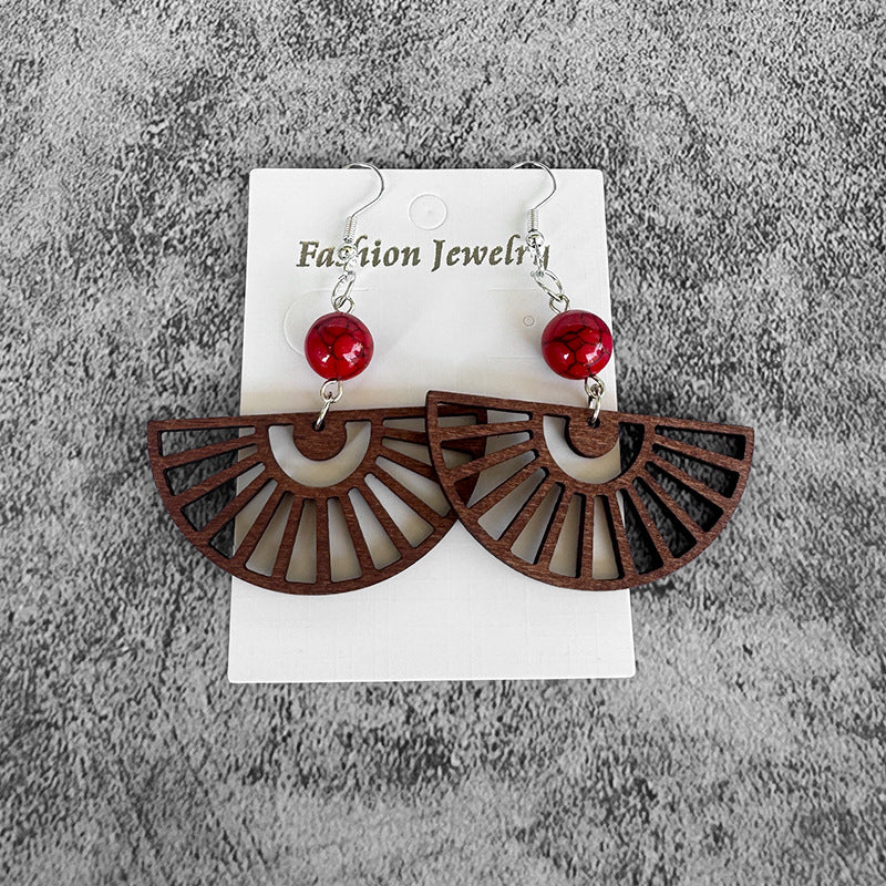 Wholesale Bohemian wood patchwork turquoise earrings