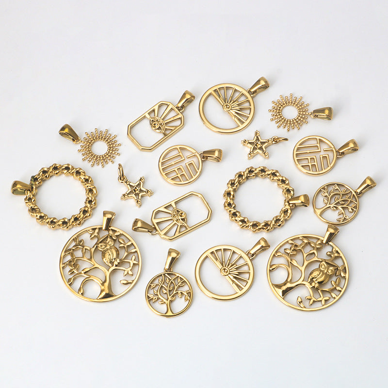 Wholesale Stainless Steel Golden Star Fortune Tree of Life Pendant