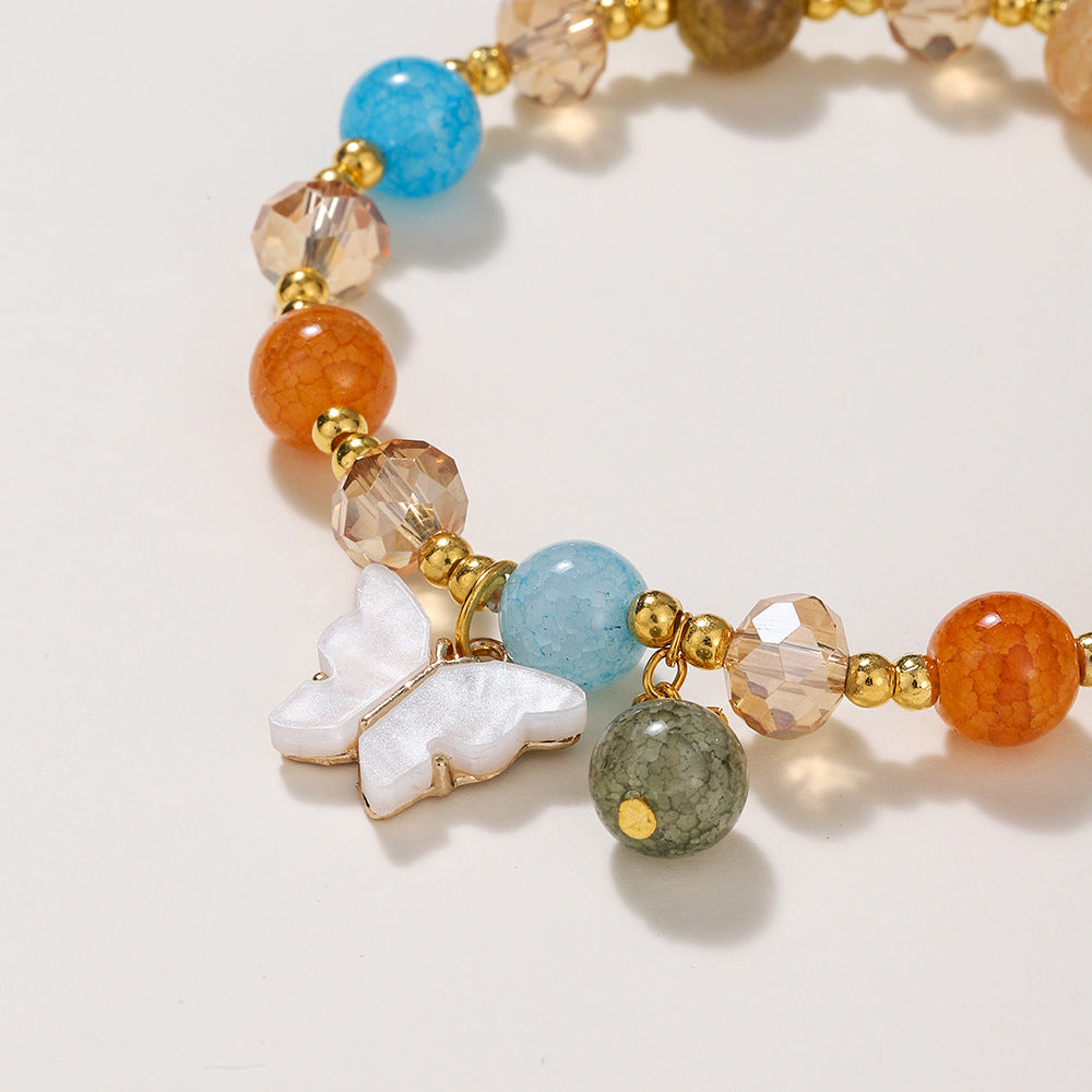 Wholesale Blue Butterfly Artificial Crystal Beaded Bracelet Chinese Style Chic Fashion Accessory Travel Souvenir Gift