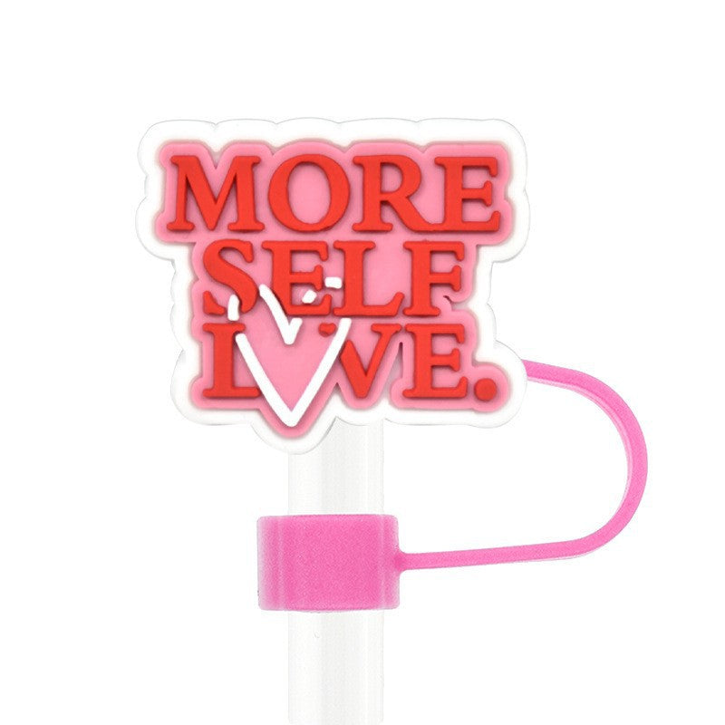 Wholesale Random 50pcs 10mm Cute Cartoon English Phrase PVC Soft Straw Tube Cap