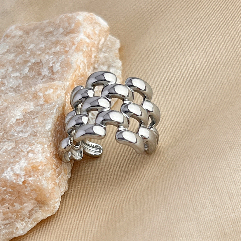 Wholesale  18k gold stainless steel titanium steel ring French fishtail stripe rhombus pattern open finger ring women