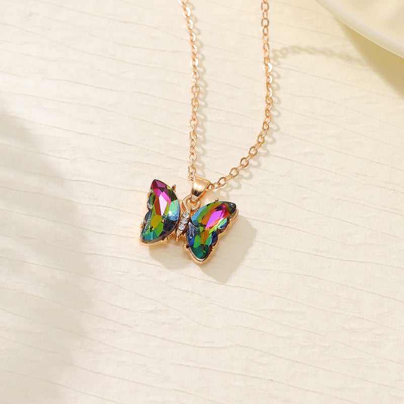Wholesale Colorful Inlaid 3-piece Earrings Necklace Ring Butterfly Diamond Necklace ACC-RS-YunJin003