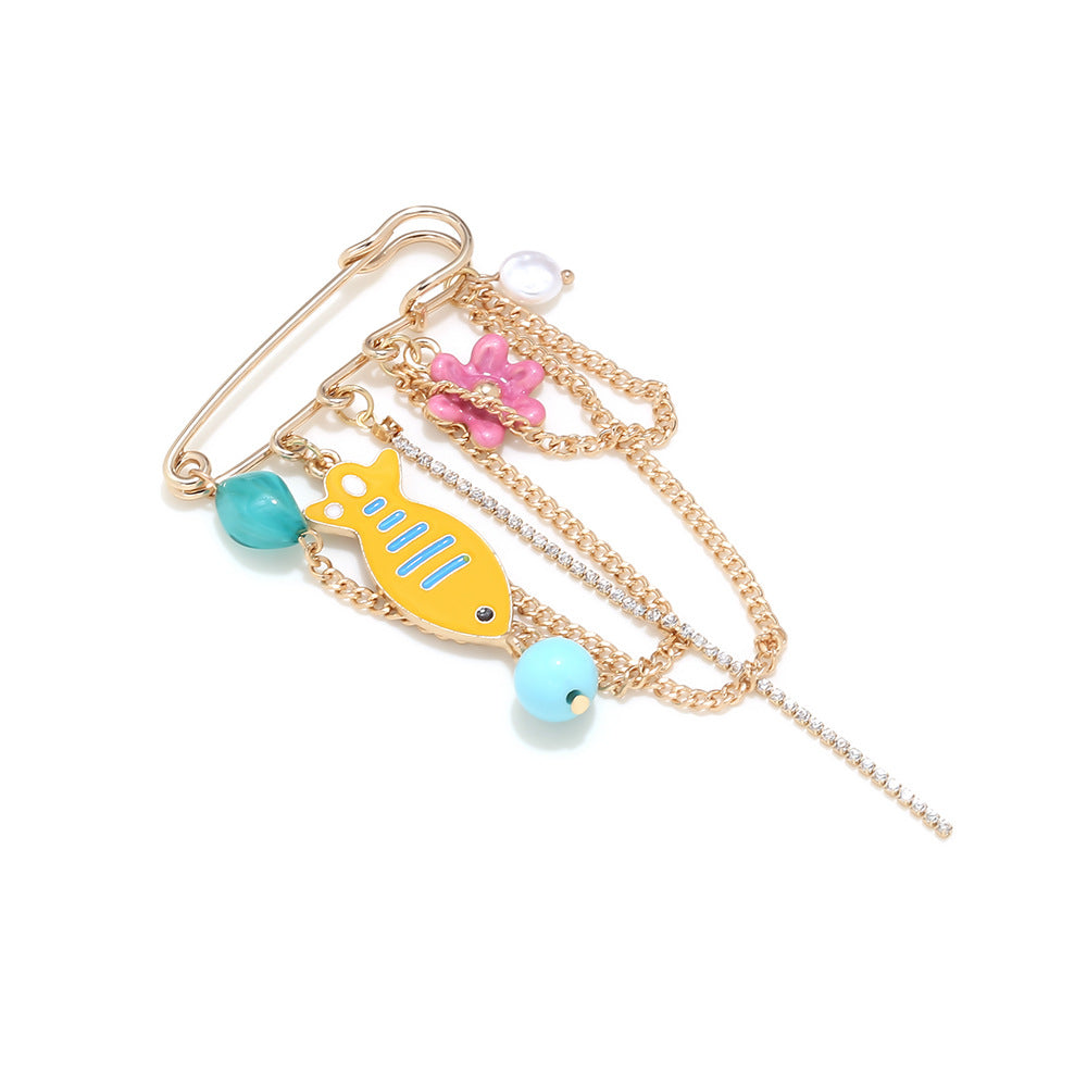 Wholesale Tropical fish and flower brooch marine animal element waistband pin clothing accessory