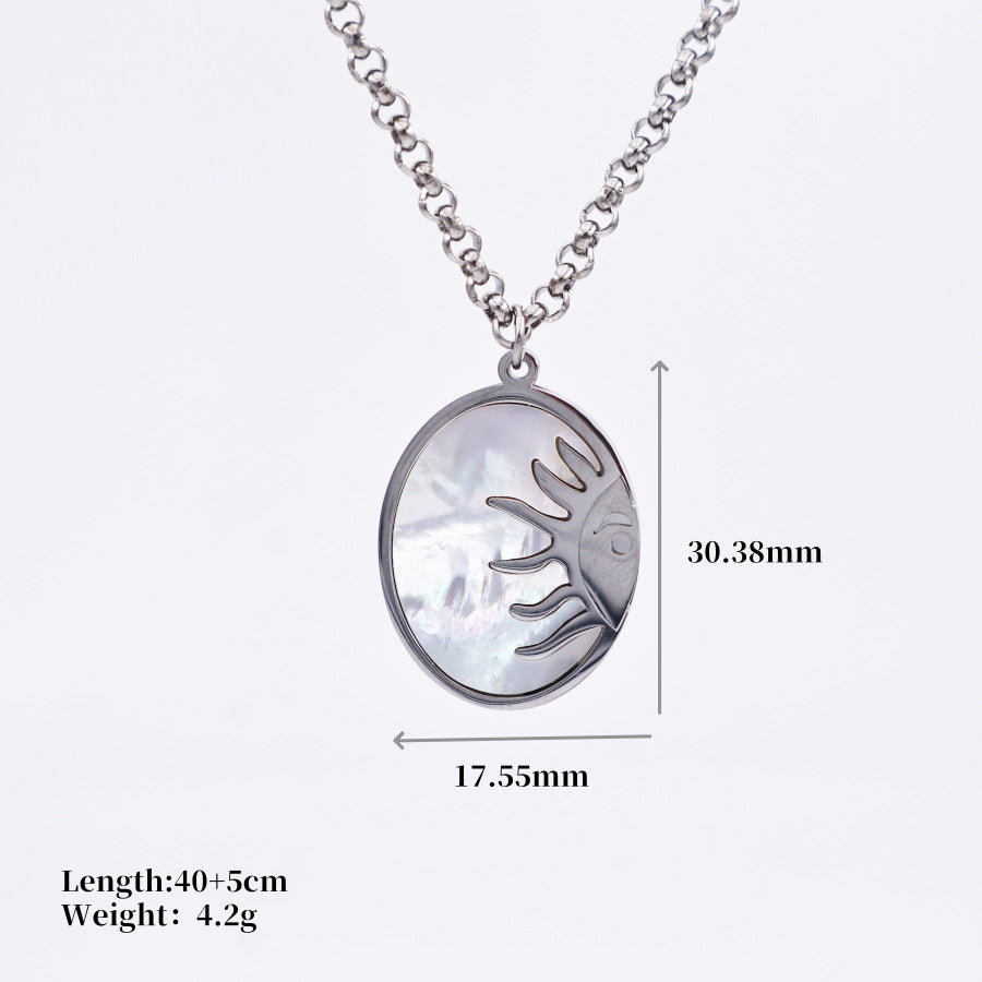 Wholesale Titanium Steel Oval Sun Necklace Natural Shell Inlaid Pendant Necklaces