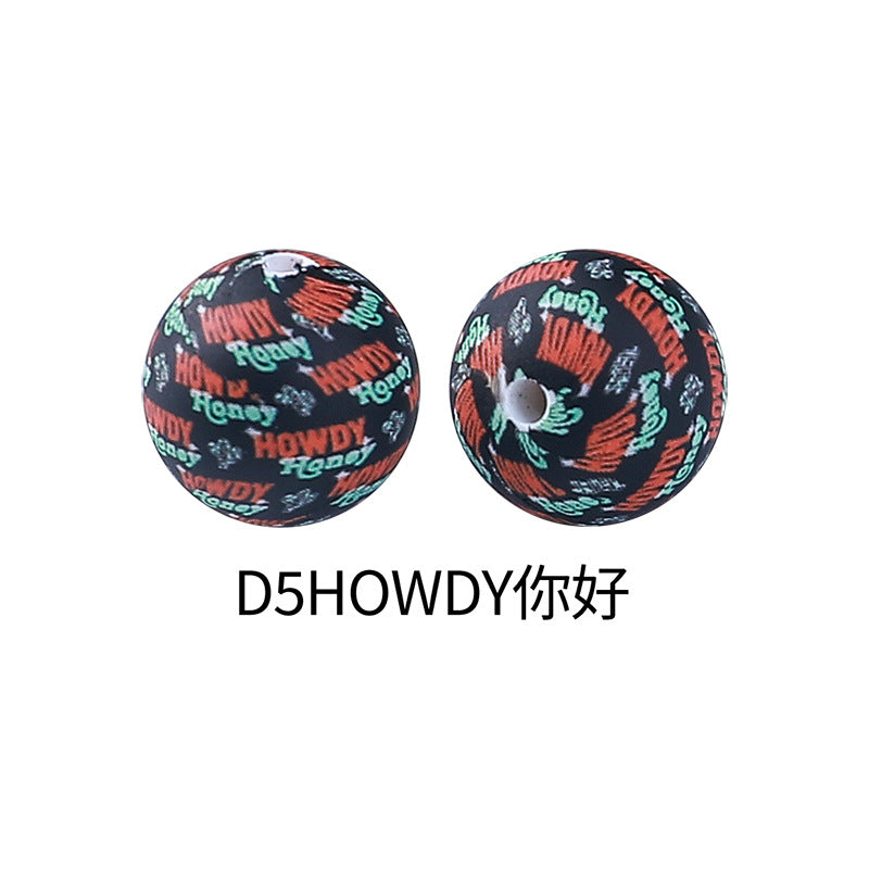 Wholesale 100pcs Western Style Aztec Denim Leopard Print 15mm Silicone Beads DIY Beading Accessories ACC-BDS-RongFa009