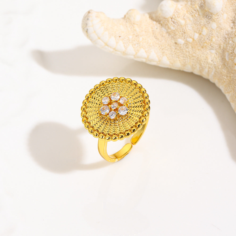 Wholesale 18k gold zircon round adjustable ring