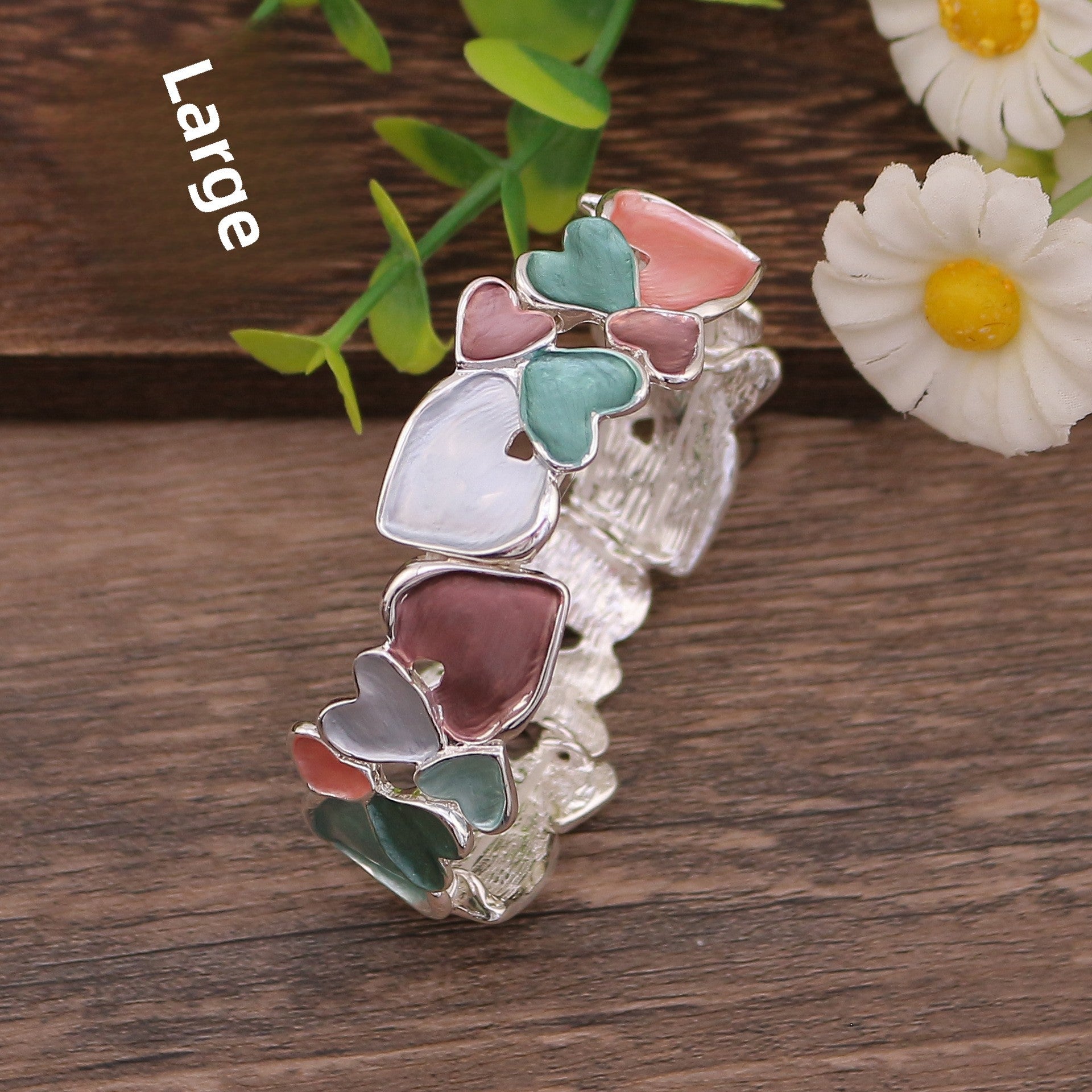 Wholesale  Colorful Oil Painting Geometric Hollow Heart Elastic Bracelet