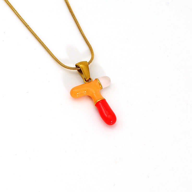 Wholesale Titanium steel oil drop 26 English letter necklace