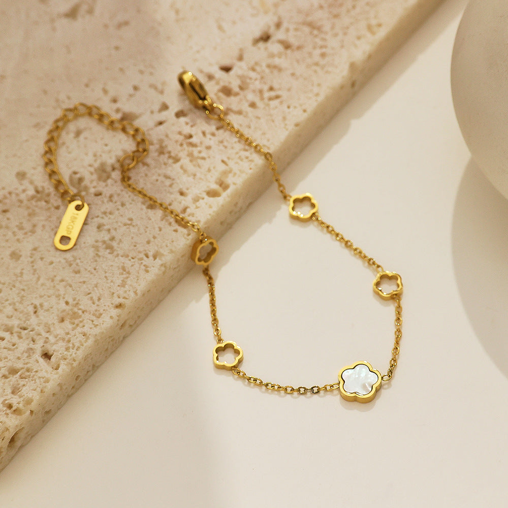 Wholesale Gold Five-leaf Flower White Shell Titanium Steel Bracelets ACC-BT-DaLang002
