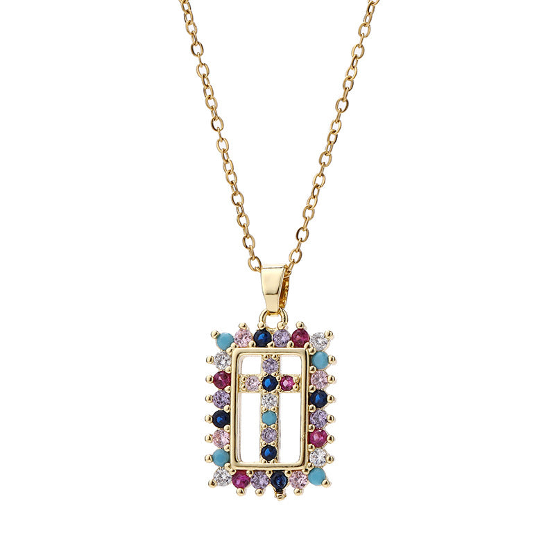 Wholesale Gold Plated Virgin Mary Cross Pendant Choker Necklace Colorful Zircon Fashion Jewelry Accessory For Gift