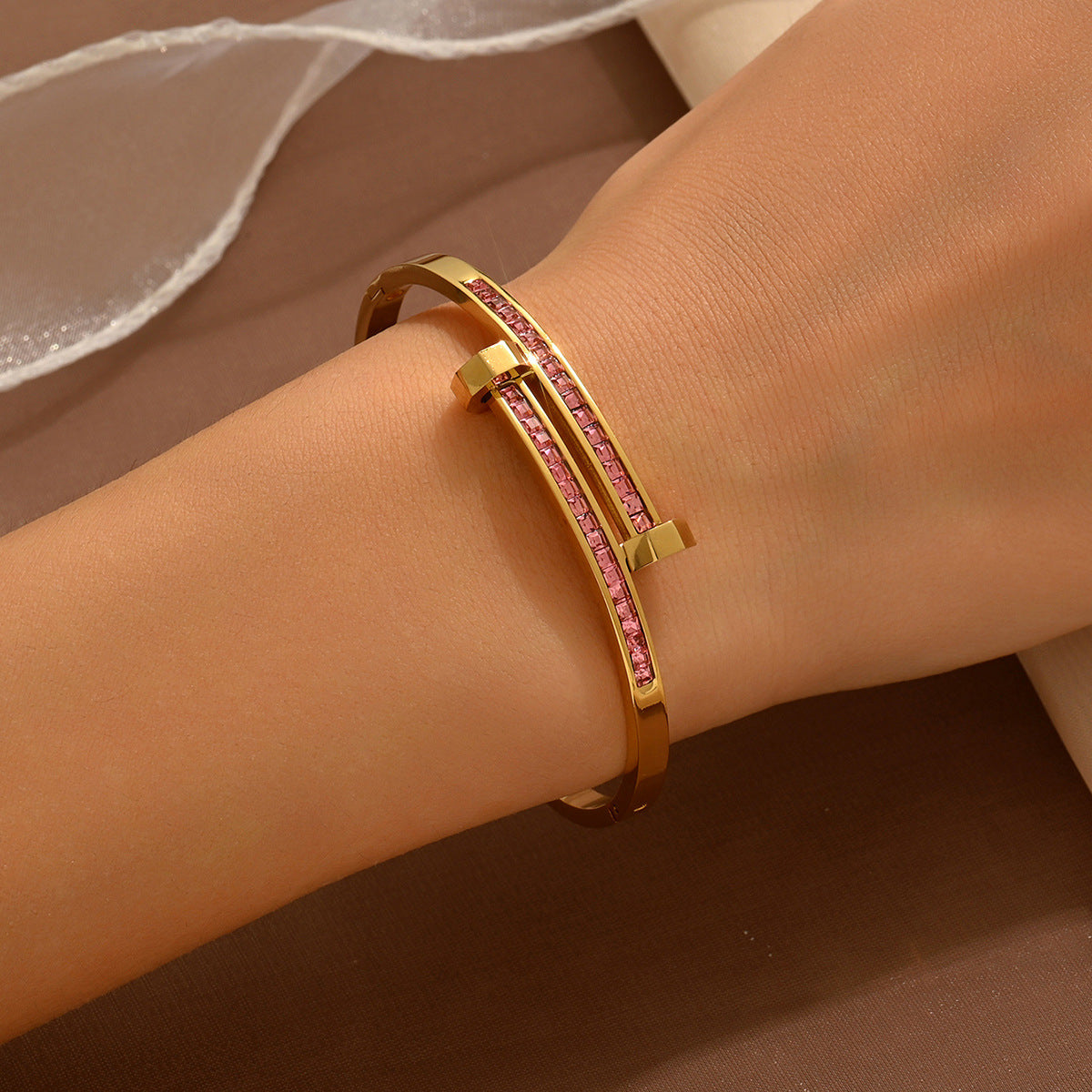 Wholesale Titanium Steel Electroplated Four-Leaf Clover Starry Sky Bracelet Gift Fashion Accessory