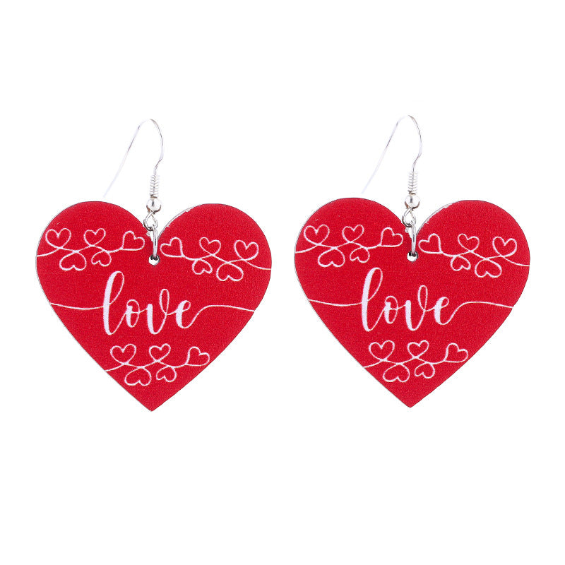 Wholesale  wooden Valentine's Day earrings  lips pink love xoxo letter earrings