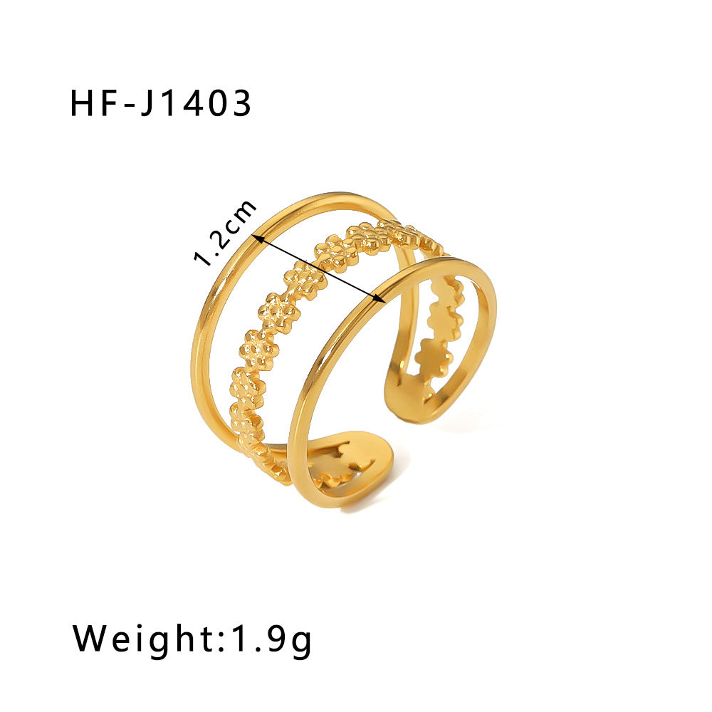 Wholesale Leaf Geometric Hollow Flower 18k Gold Plated Snake Shaped Titanium Steel Ring Stainless Steel ACC-RS-Xiny002