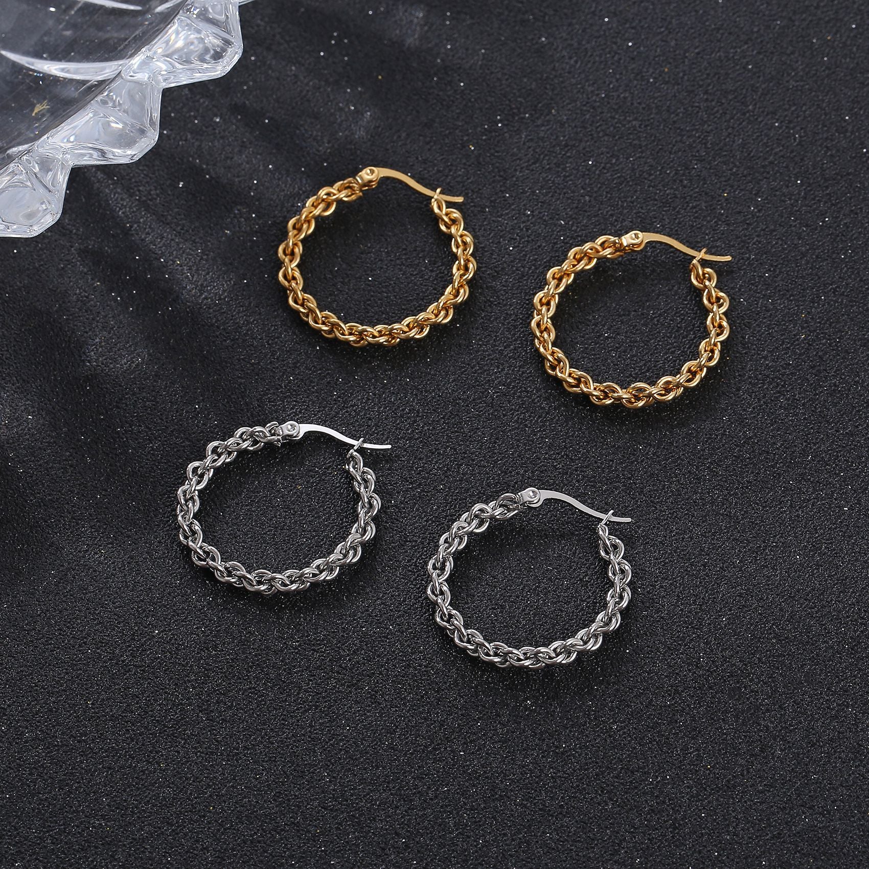 Wholesale round multi-strand twisted  18K earrings retro simple stainless steel round earrings