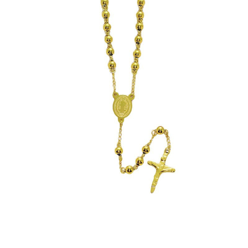 Wholesale  Round Bead Chain Stainless Steel Priest Cross Necklace Jewelry