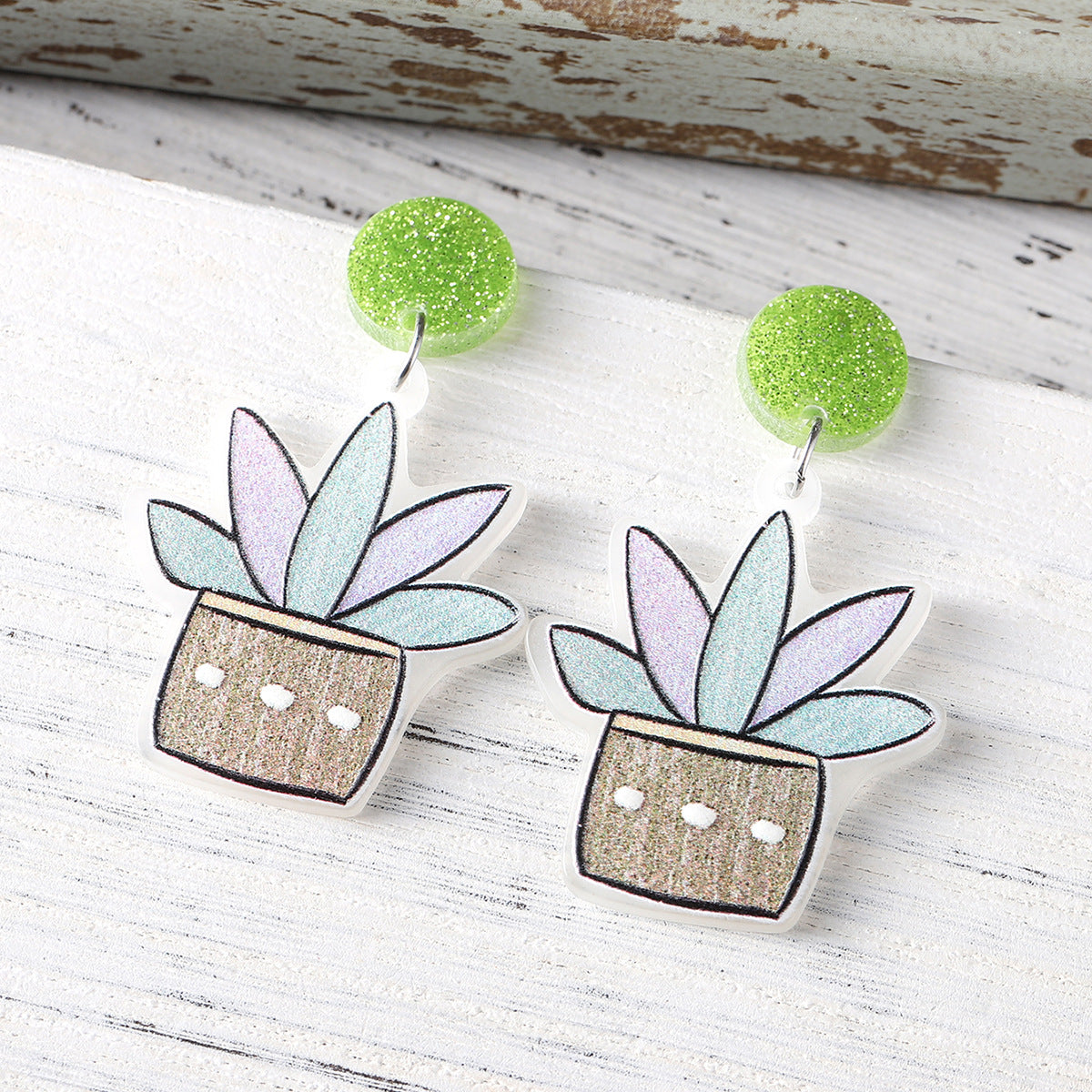 Wholesale Flower Plant Pot Acrylic Pendant Earrings
