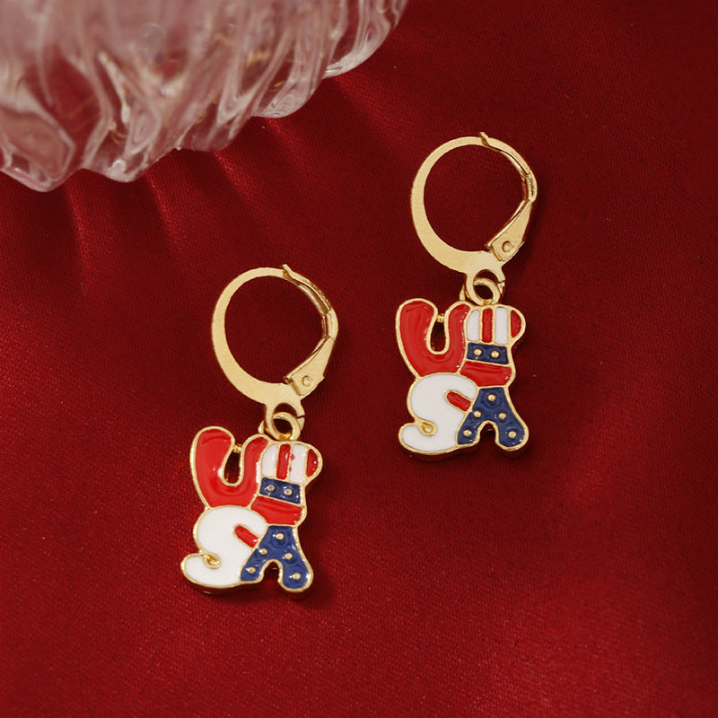 Wholesale Independence Day USA Flag Ice Cream Star Apple Flag Earrings Set