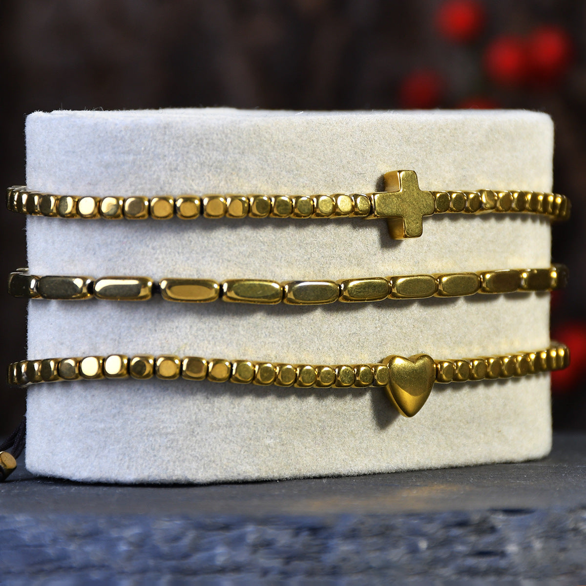 Wholesale  Cross Gold Bead Bracelet Stacked Style Fashion Accessory for Everyday Wear
