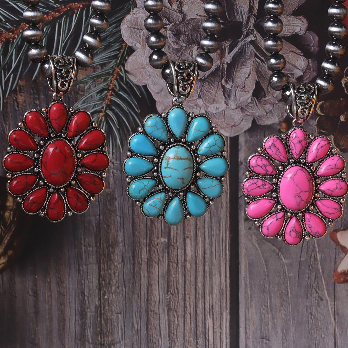 Wholesale Bohemian Zinc Alloy Turquoise Pendant Necklace,  Fashion Accessory for Gift Boutique Resale