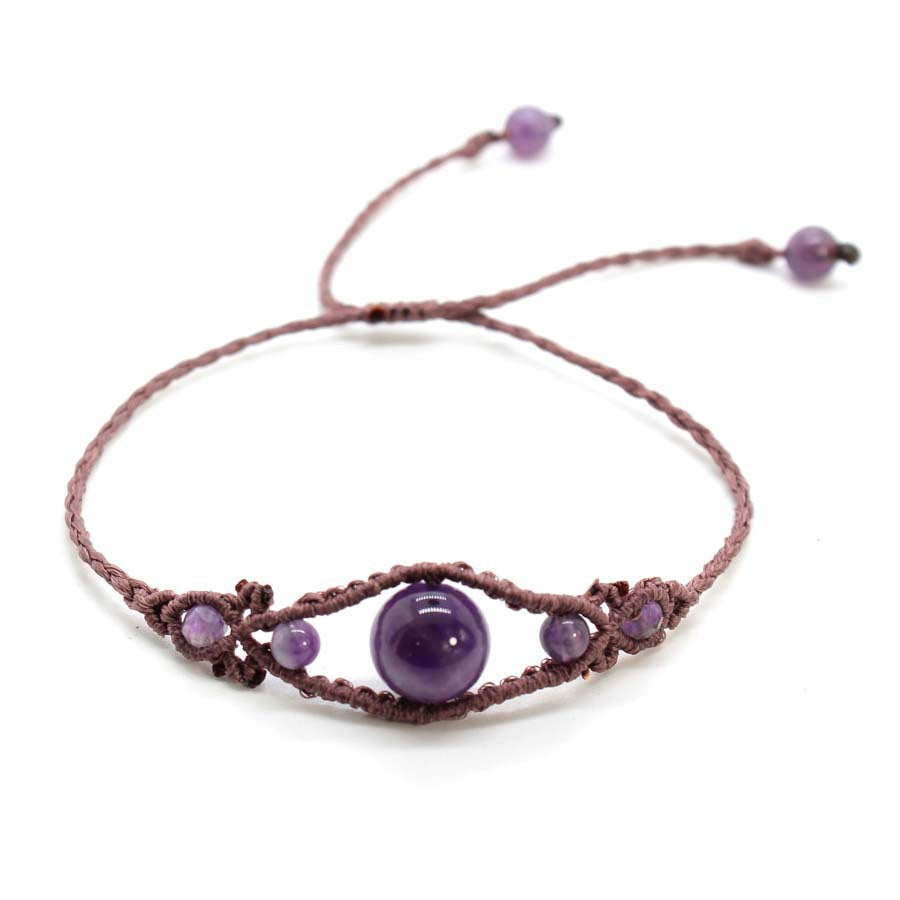 Wholesale Amethyst Gemstone Beaded Bracelet Angel Eye Handwoven Adjustable Retro Chic Everyday Jewelry