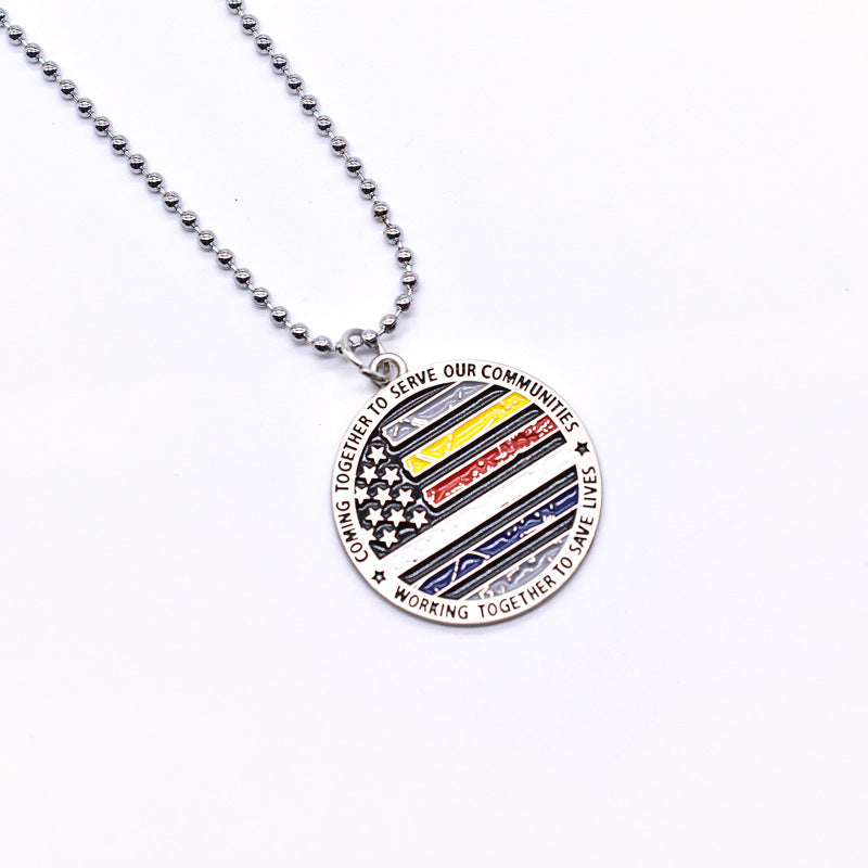 Wholesale American Independence Day Zinc Alloy American Flag Round Chrome Bead Chain Necklace