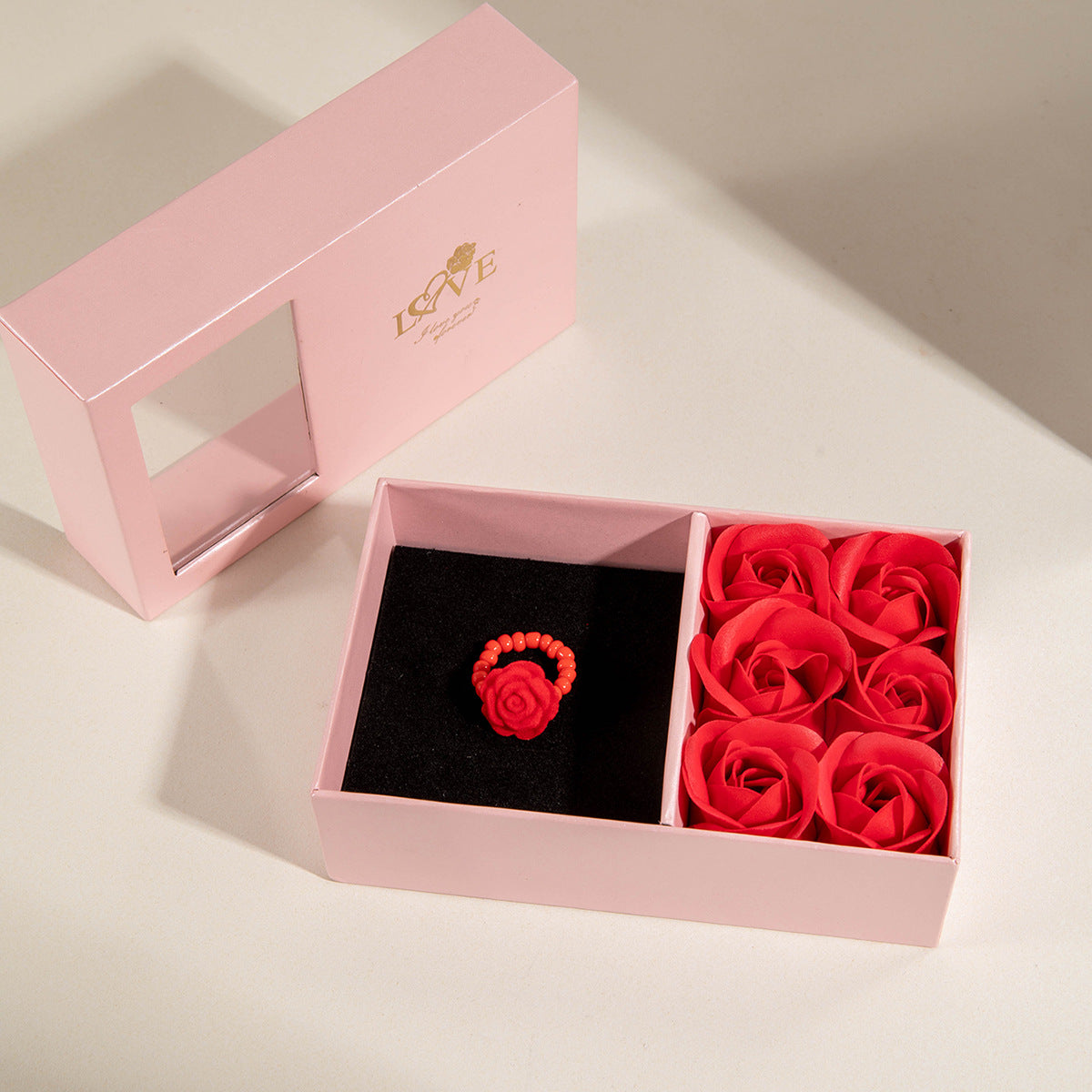 Wholesale Red Rose Ring Resin Valentine's Day Ring Box