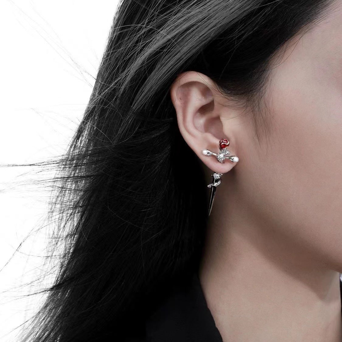 Wholesale  cross rose earrings thorn winding earrings